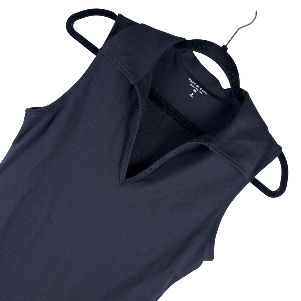 Year of Ours The Club Dress Black Sleeveless Polo V-Neck Mini TN1660-BK Size S - Picture 2 of 6